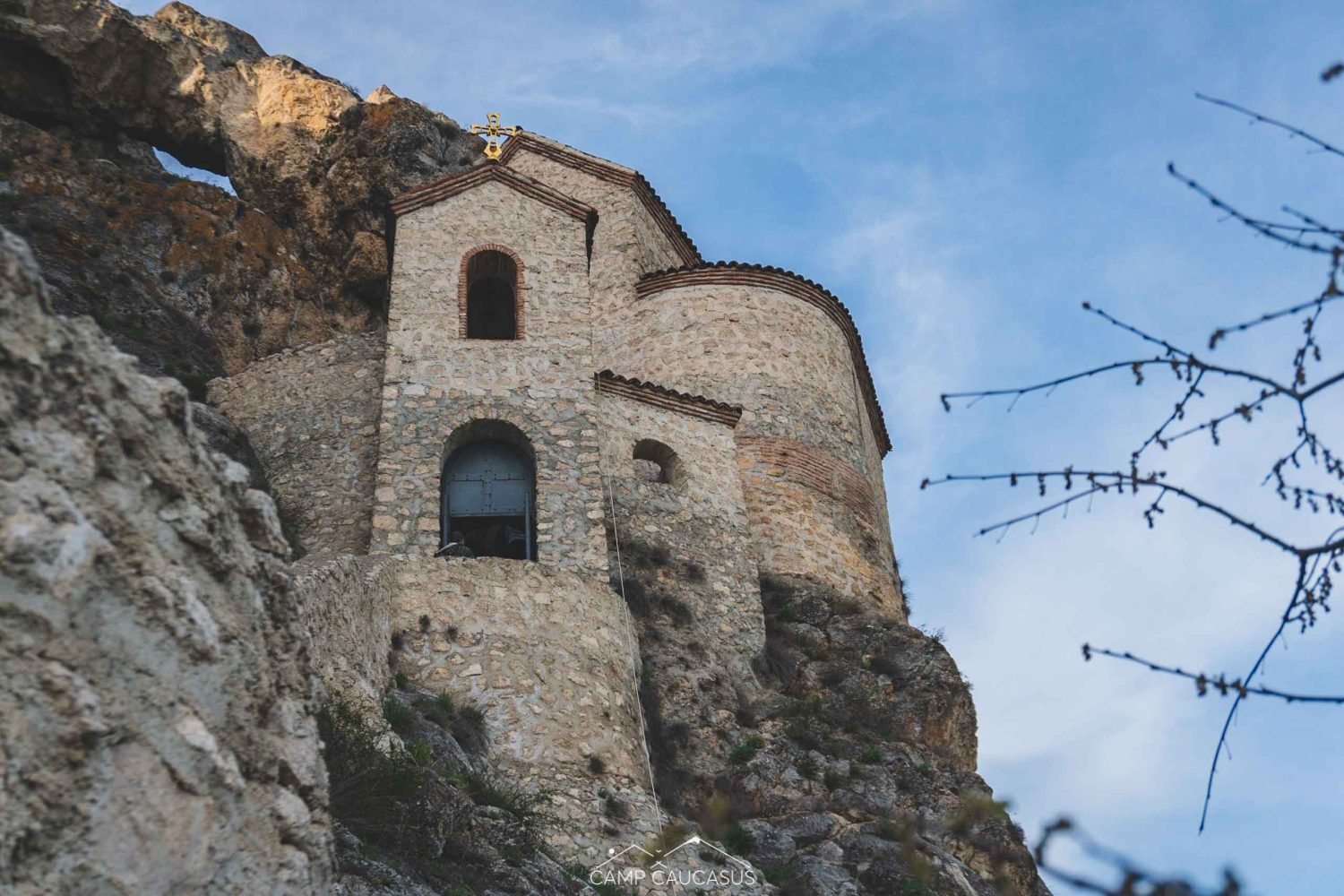 St. Elia stone church built into cliffs near Vashlovani National Park, Georgia