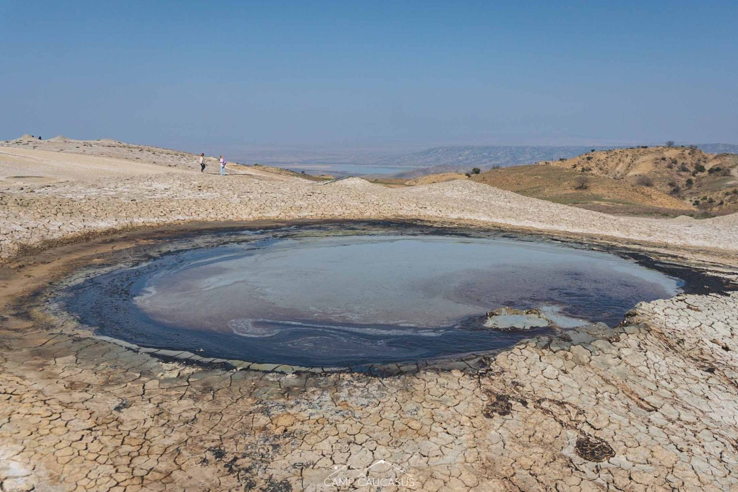 Large mud crater at Takhti-Tepha volcano in Vashlovani National Park, Georgia
