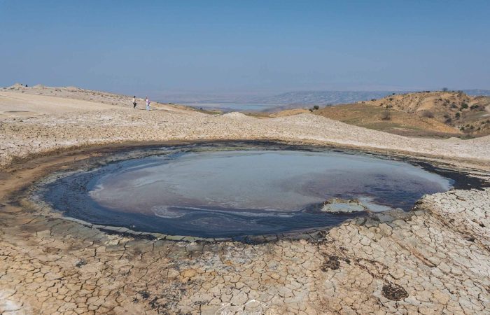 Large mud crater at Takhti-Tepha volcano in Vashlovani National Park, Georgia