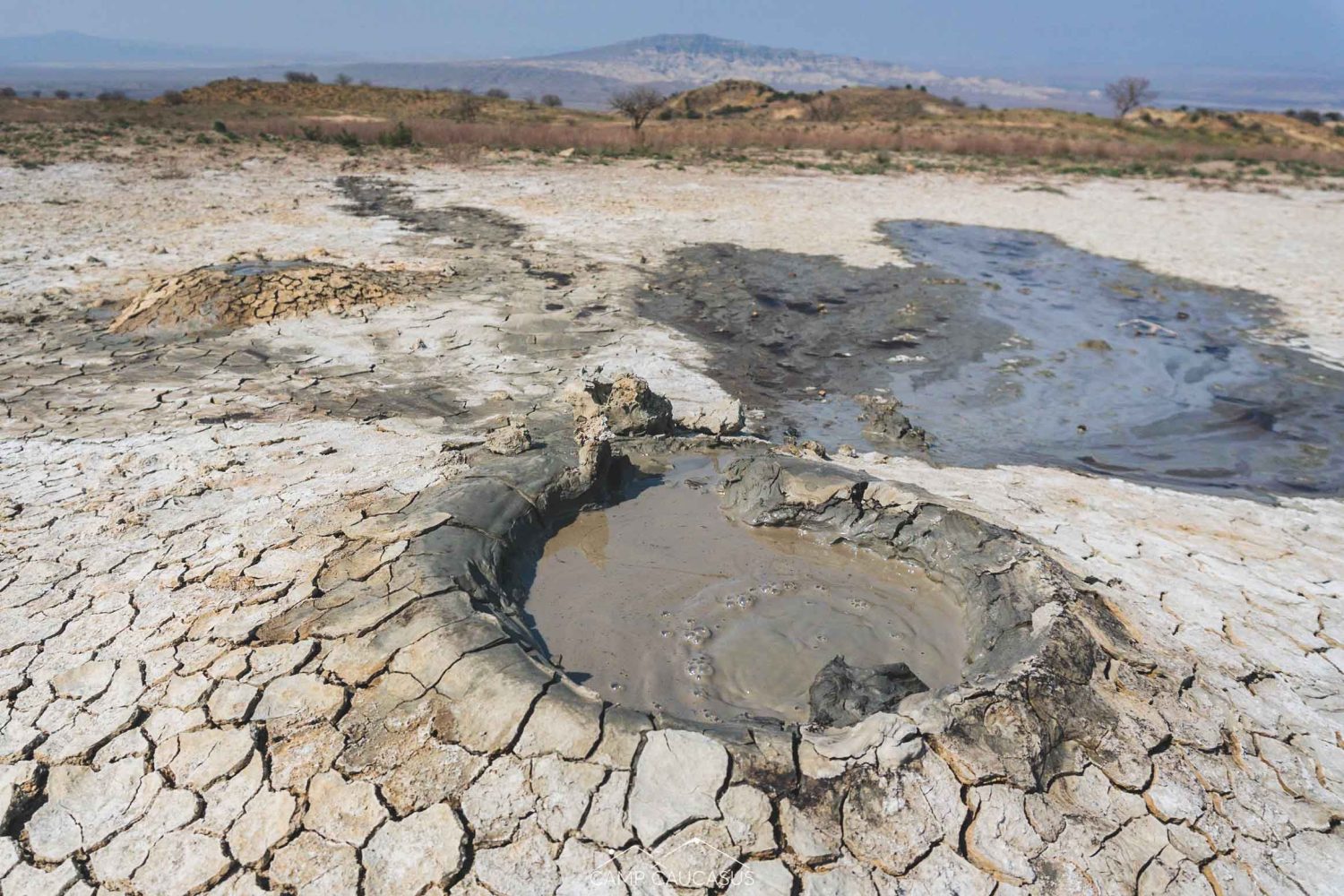 Bubbling mud vent in Vashlovani’s Takhti-Tepha volcanic field, Georgia