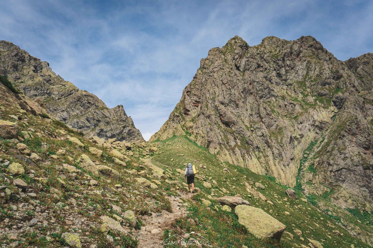 Steep cliffs on the Tobavarchkhili route in the Georgian Caucasus