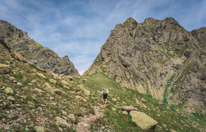 Steep cliffs on the Tobavarchkhili route in the Georgian Caucasus