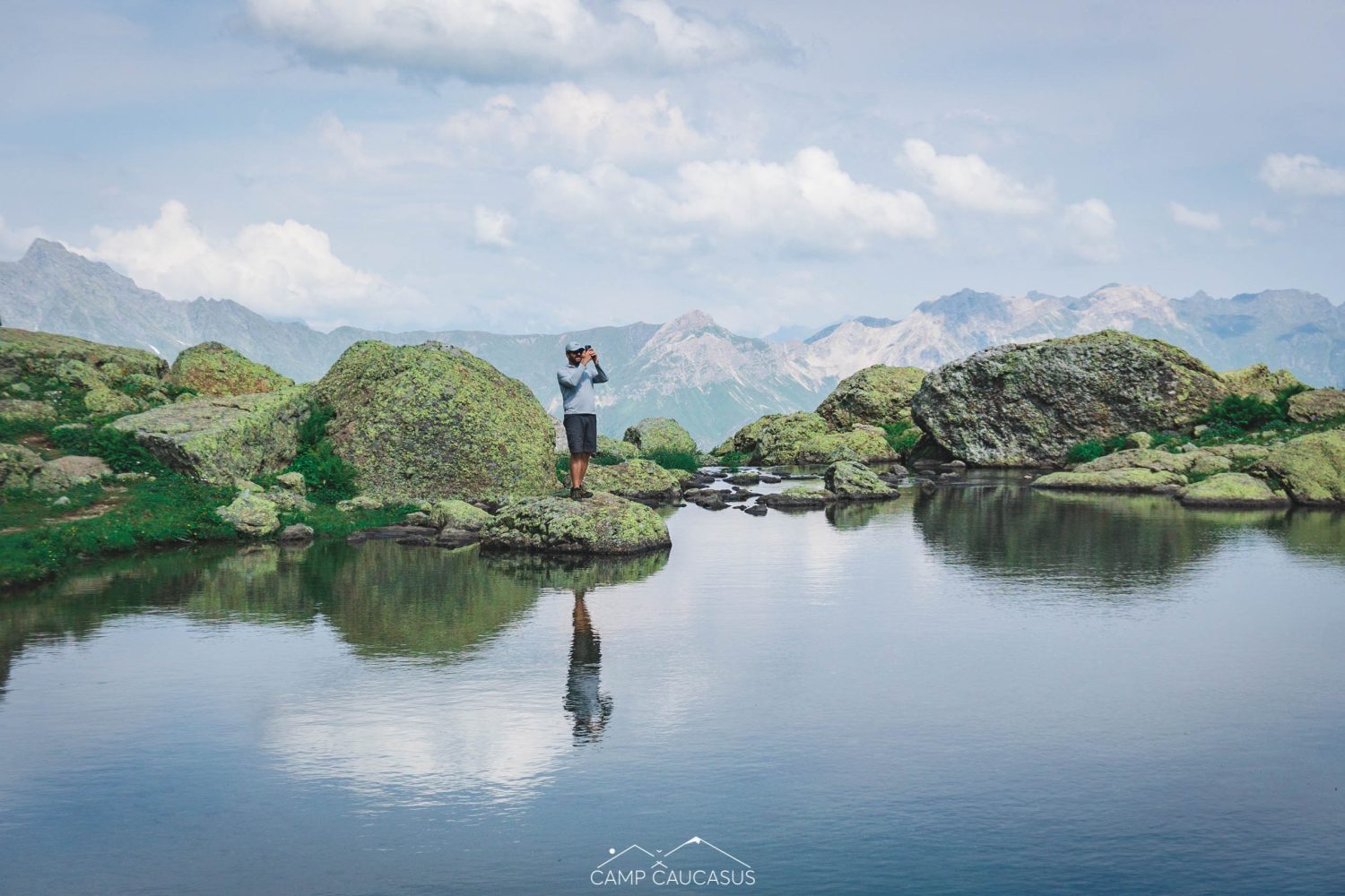 Lake reflections from Tobavarchkhili trail in remote Georgia landscapes