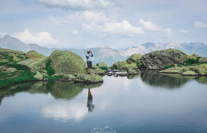 Lake reflections from Tobavarchkhili trail in remote Georgia landscapes