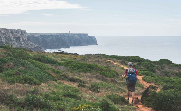 Hiker on the Fisherman’s Trail near Cabo de São Vicente during the Portugal Coastal Hike