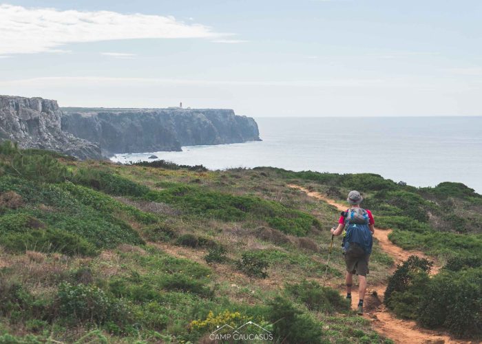 Hiker on the Fisherman’s Trail near Cabo de São Vicente during the Portugal Coastal Hike