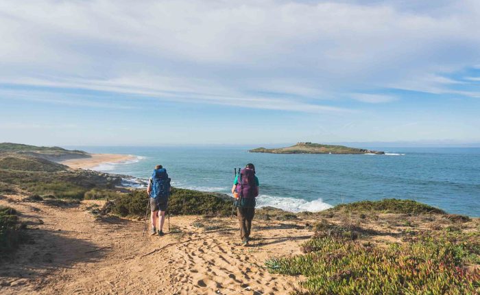 Hikers starting the Fisherman’s Trail in Porto Covo on the Portugal Coastal Hike
