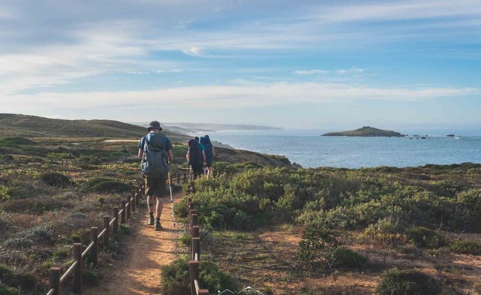Hikers on the Fisherman’s Trail between Porto Covo and Vila Nova de Milfontes.