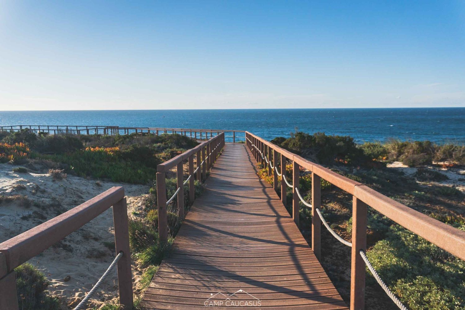 Fisherman’s Trail passing over dunes on a boardwalk along Portugal’s Alentejo coast.