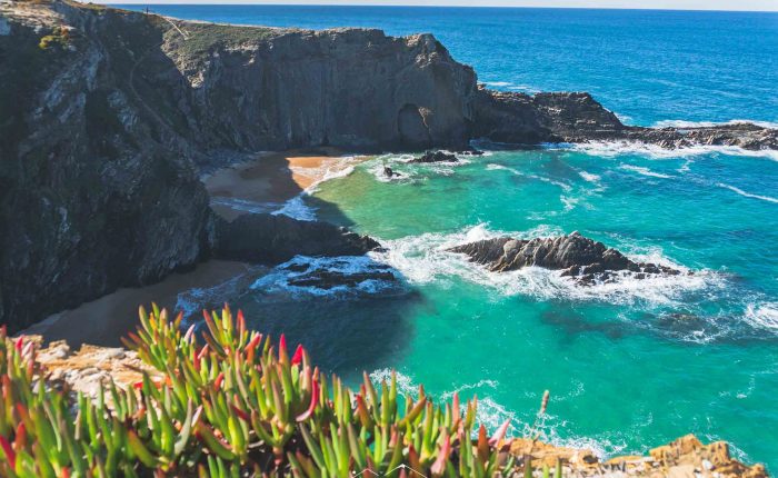 Dramatic cliffs along the Fisherman’s Trail near Zambujeira do Mar, Portugal.
