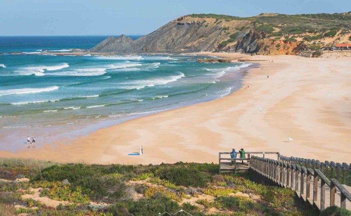 Fisherman’s Trail along Arrifana Beach on the Algarve coast, South Portugal.
