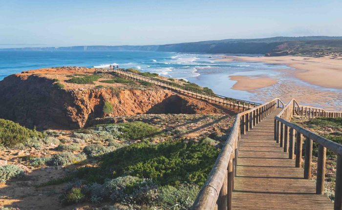 Rugged cliffs along the Fisherman’s Trail near Carrapateira, Algarve, Portugal.