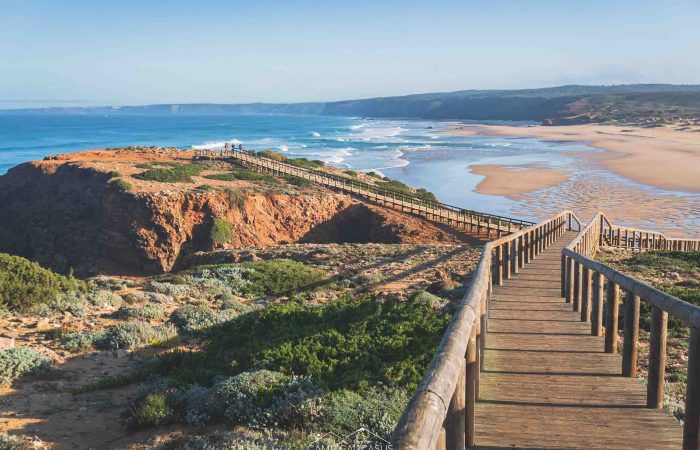 Rugged cliffs along the Fisherman’s Trail near Carrapateira, Algarve, Portugal.